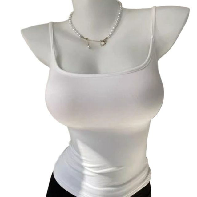 Sling pure slutty breasts in white and black with breast pads for women Modal shows big breasts and slim fit vest inner and sexy