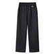 Mom's autumn and winter pants for middle-aged and elderly women's loose high-waisted casual straight trousers plus velvet thickened wide-leg pants black