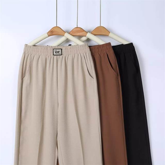 Ice silk quick-drying pants for women in summer thin middle-aged and elderly fashion mother pants for cropped pants loose straight middle-aged summer