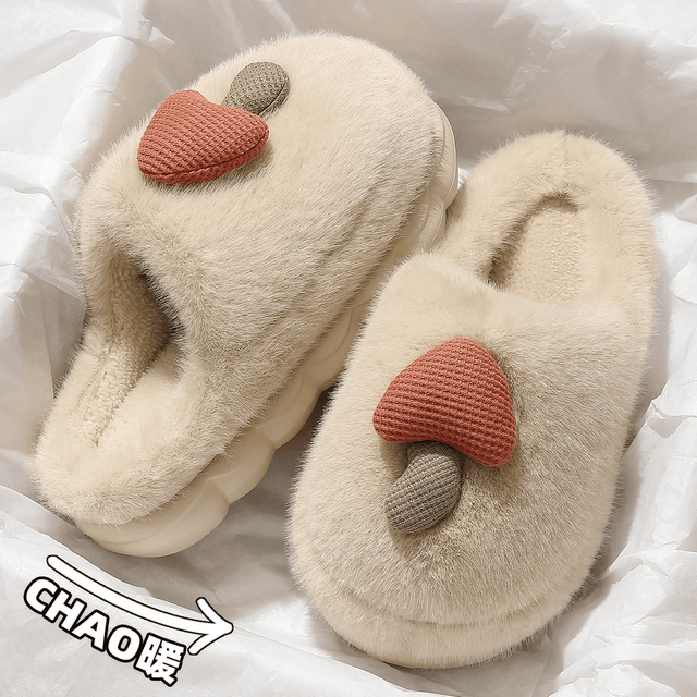 Buy one get one free cotton slippers for women winter indoor home couple pair cute warm thick sole plush cotton slippers for men