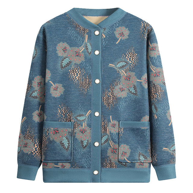 Mom's autumn and winter knitted cardigan plus velvet warm coat for the elderly grandma clothes for the elderly thickened sweater red