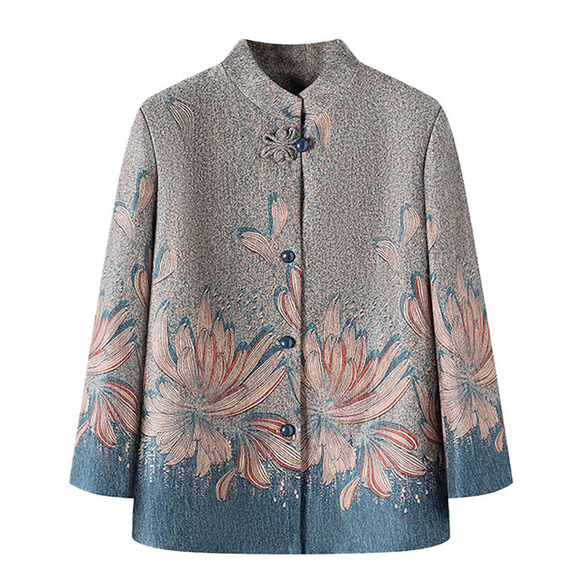 Middle-aged and elderly women's autumn coats, grandma's fashionable stand-up collar tops 2024 new mother's spring and autumn clothes 60 years old and 70 years old
