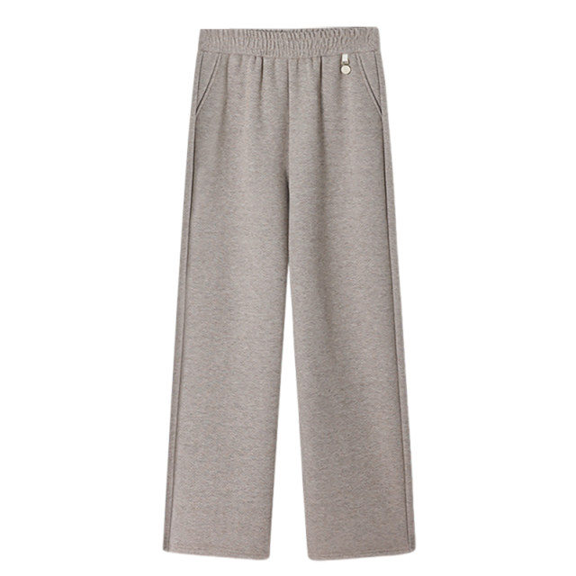 Mom's autumn and winter style wide-leg woolen straight pants for middle-aged and elderly women elastic waist casual pants plus velvet thickened trousers