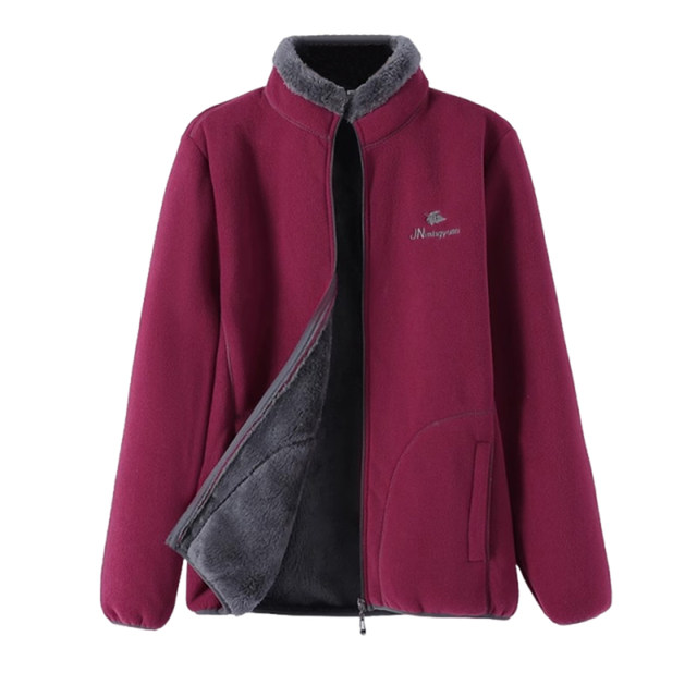 Mom fleece plus velvet thickened jacket winter clothes middle-aged and elderly women's grandma fleece warm top autumn and winter cotton
