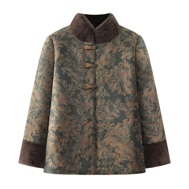 Grandma's winter coat, cotton-padded coat, middle-aged and elderly women's cotton-padded jacket, velvet thickening, elderly mother's winter old lady's Tang suit