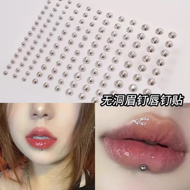Fake eyebrow nails, lip nails, no punching, personality style, devilish punk style, no punching jewelry, hot girl fake nose nails, silver