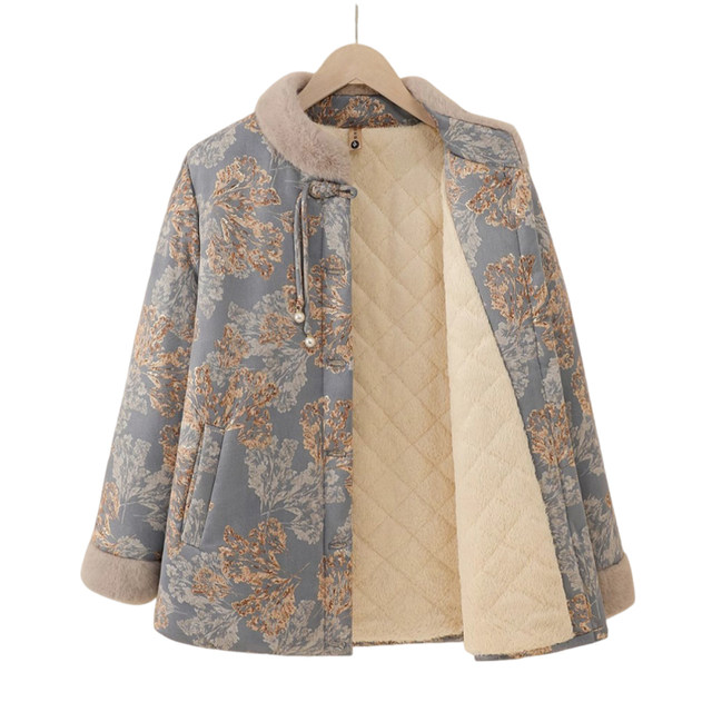 Mom in winter cotton jacket plus velvet thickened cotton clothes for middle-aged and elderly women, old lady, fashionable cotton clothes for small
