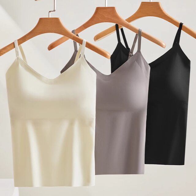 Camisole with breast pads for women 2025 spring and summer beautiful back underwear ice silk all-in-one seamless bottoming top bra