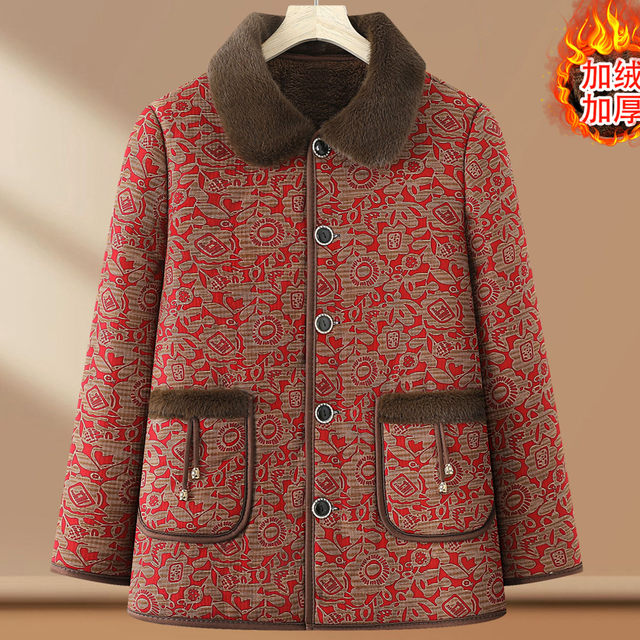 Elderly women's clothing, autumn and winter cotton clothes, women's cotton coats, thickened velvet, middle-aged and elderly women's clothing, mother's clothing, warm cotton jackets