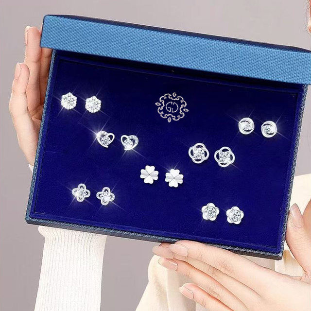 Sterling silver earrings women's set new earrings jewelry light luxury gift box for girlfriend to give mother and wife high-end gift