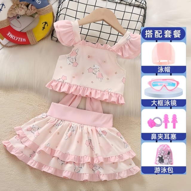 
Girls split swimsuits children's summer suits 2025 new princess skirt style girls cute summer fashionable swimming suits