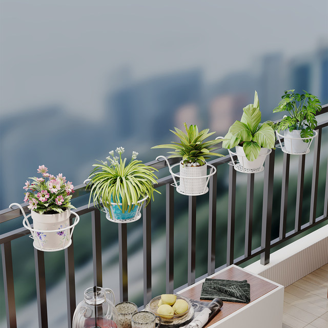 No installation potted iron railing flower rack guardrail European hanging balcony hanging basket green ivy succulent flower pot rack