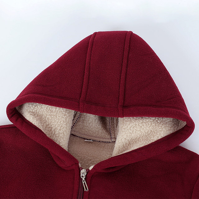 Mom's autumn and winter fleece coat loose polar fleece hooded sweatshirt for women grandma clothes middle-aged and elderly clothes cardigan for women