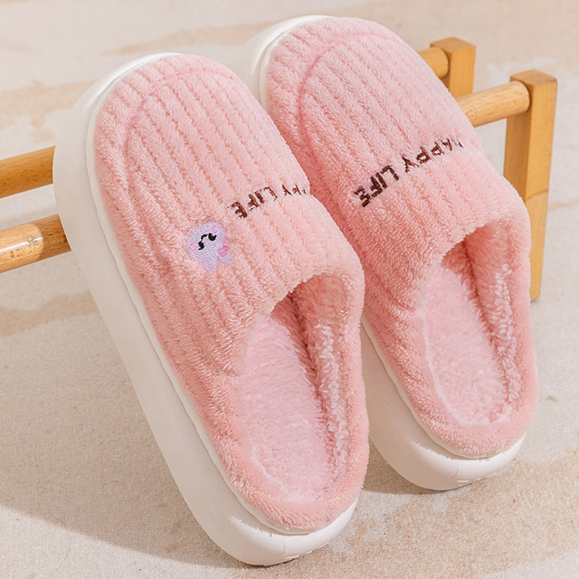 Cotton slippers couple indoor 2025 home plush winter new style non-slip women's warm men's slippers autumn and winter thick bottom