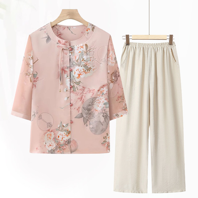 High-end mother's shirt summer middle-aged and elderly small shirt suit female grandma's spring and summer national style clothes tops