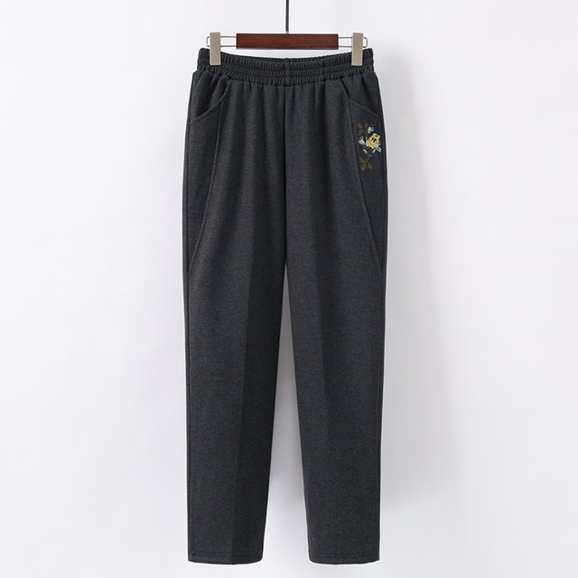 Mom's pants, spring and autumn style, middle-aged and elderly women's pants, 2025 new style, thickening for small people, straight pants for the elderly and grandma, plus velvet