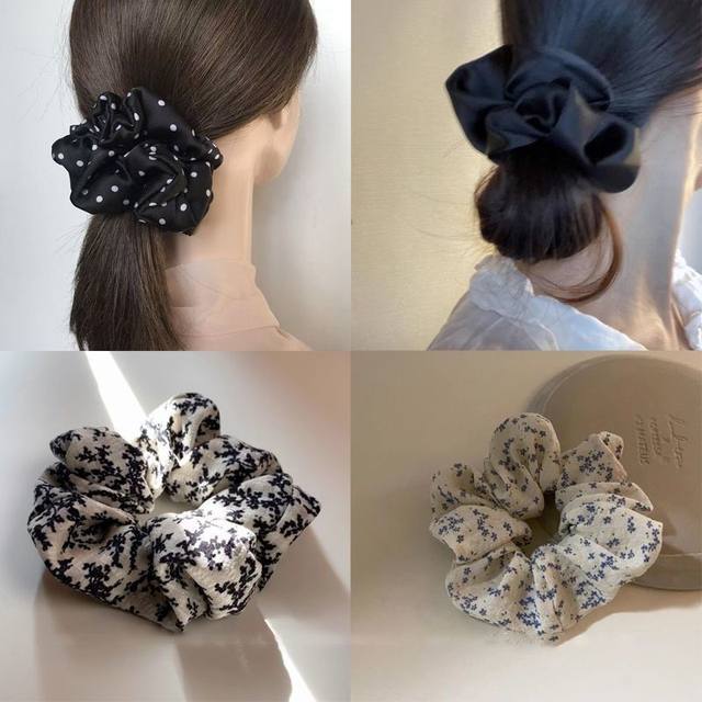 French satin polka-dot ruffle hair tie, high-end hair tie, high-elastic ponytail hair rope, elegant head flower