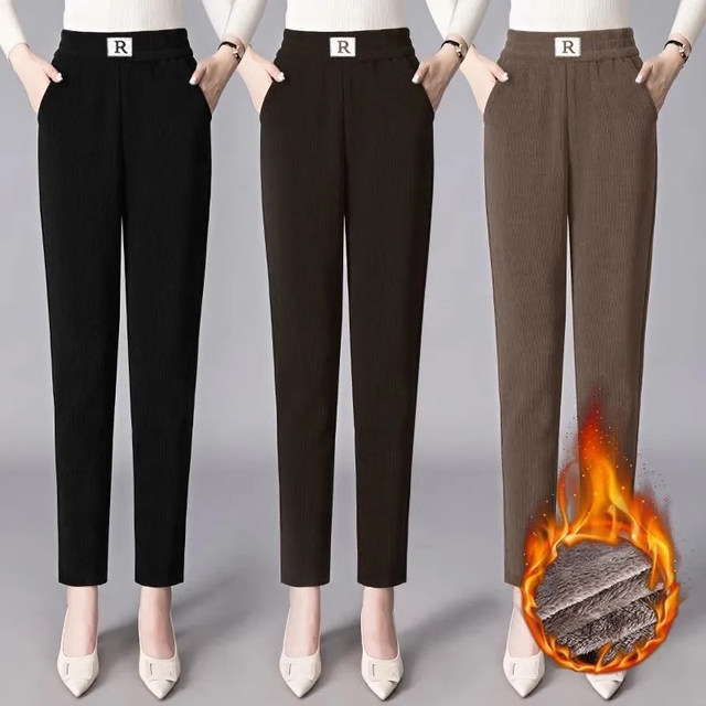 Middle -aged mother pants autumn and winter female middle and elderly people spring and autumn pants loose winter trousers with fleece pants thick legs
