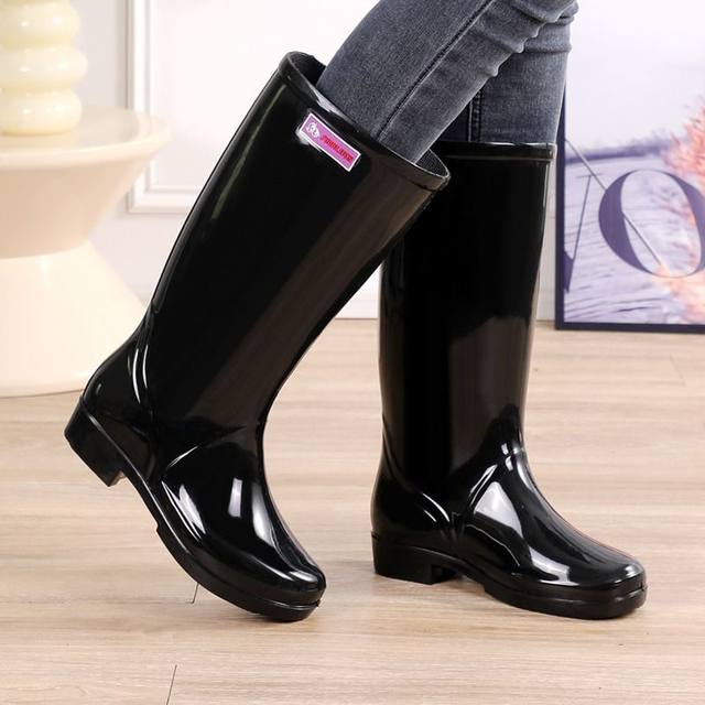 Rain boots, rain boots, women's water shoes, women's long-tube thickened waterproof anti-slip velvet warm outer wear adult short-tube rubber shoes