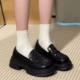Round toe thick sole British loafers women's 2025 new retro versatile jk formal shoes black thick heel small leather shoes