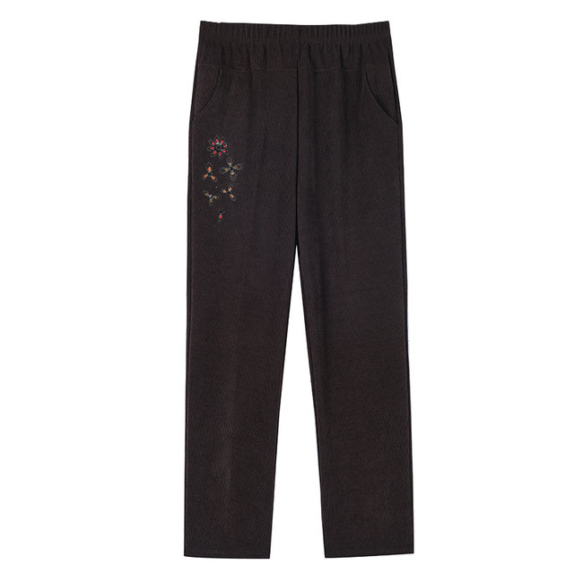 Middle-aged and elderly women's pants in spring and autumn plus fat plus size mother's pants plus velvet outside wearing grandma's high-waisted velvet straight pants