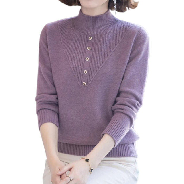 Middle-aged mothers' spring clothes new sweater for women with middle-aged and elderly autumn and winter tops fashionable half-high neck base shirt