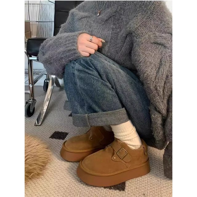 Birkenstock cotton shoes for women winter plus velvet outer wear 2024 new slip-on thick sole heightening bread shoes snow boots plush