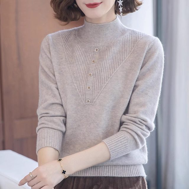 Middle-aged mothers' spring clothes new sweater for women with middle-aged and elderly autumn and winter tops fashionable half-high neck base shirt