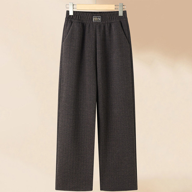 Mom's pants, spring and autumn straight casual pants, middle-aged and elderly women's pants, winter style, velvet, thickened, warm and drapey wide-leg pants