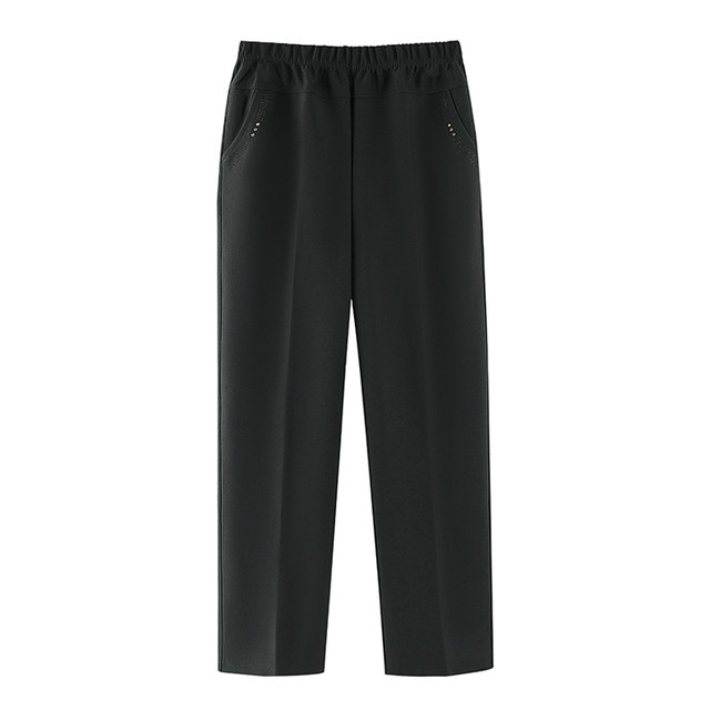 Middle-aged and elderly autumn and winter plus velvet warm cotton pants loose mom pants spring and autumn large size straight pants grandma casual pants for women