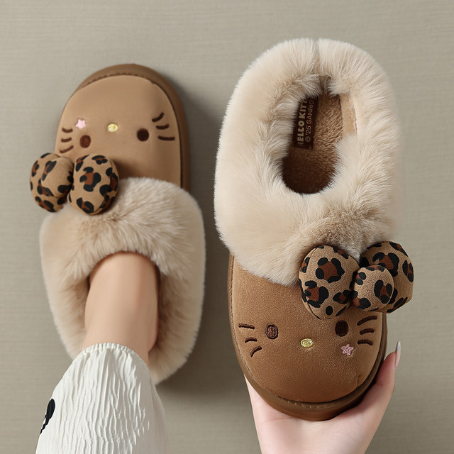 KT cat Birkenstock cotton slippers women's autumn and winter 2025 new ip joint thick-soled non-slip warm fur slippers for outer wear
