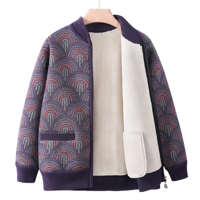 Middle-aged and elderly women's autumn and winter mother's velvet thickened sweater warm top grandma's lamb velvet jacket red