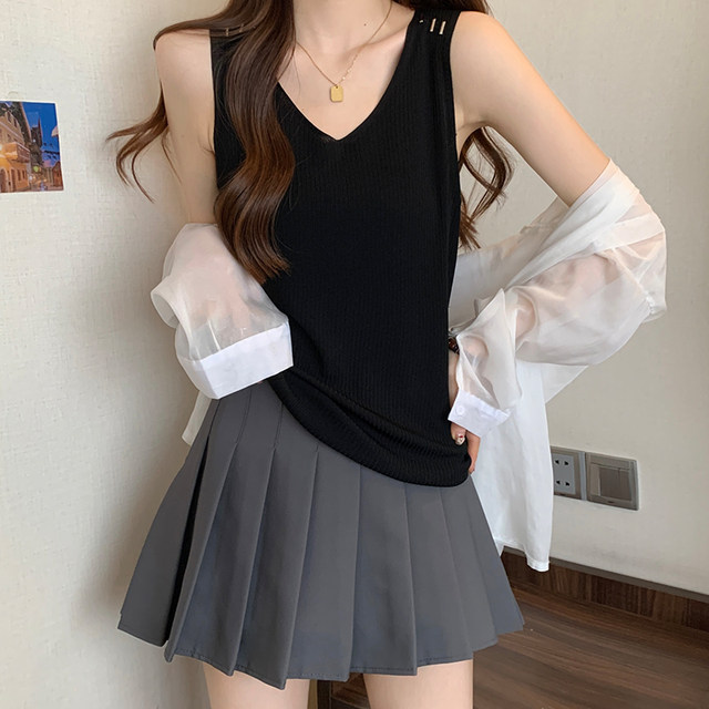Outer V-neck suspender women's large size fat mm loose slim sleeveless top 2024 summer new style inner vest