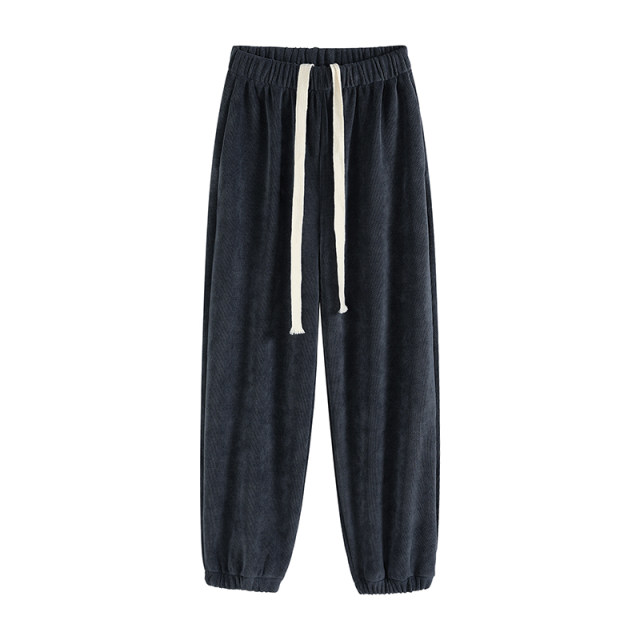 Bid -footed pants female autumn and winter large size loose fat mm plus velvet thickened light core down black Snow Shipper and draws rope pants