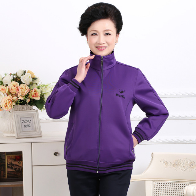 Spring and Autumn New Middle -aged and Elderly Women's Ladies Ladies Casual Sportswear Top Jacket Large size Loose Moms Moms Morning Morning Dress
