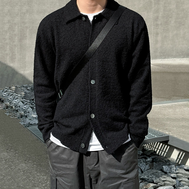 MRCYC simple and versatile knitted cardigan men's autumn and winter shirt collar sweater jacket Korean loose solid color top