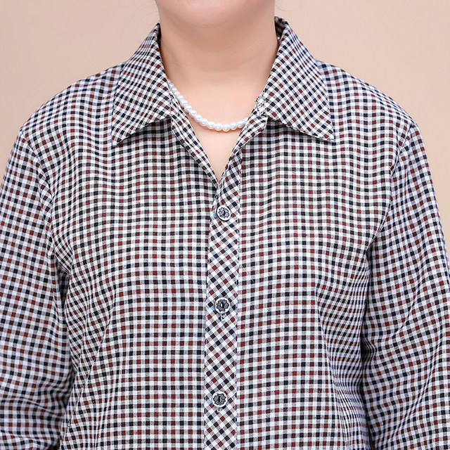 Senior women's clothing, cotton long-sleeved plaid shirt, 50-60-70 years old grandma's clothing, shirt, jacket, loose top