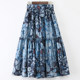 Sweet and elegant 2023 summer new style wood earrings big hem skirt printed mid-length retro beach vacation skirt