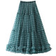Dayichuang blue plaid mesh skirt women's sweet wooden ears spliced ​​with large styling dancing puff fairy gauze skirt long skirt
