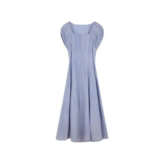 Solighter French Tennis Ramie Square Neck Backless Dress for Women in Summer 2025 New Waist-Close Long Skirt