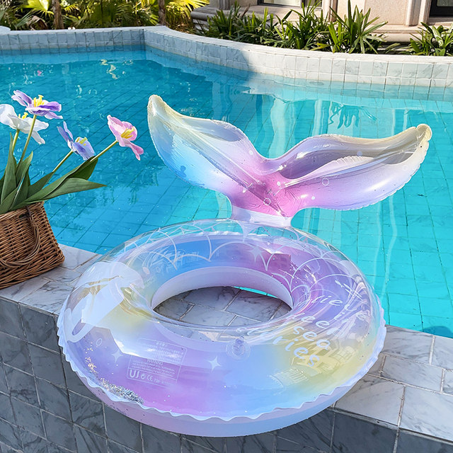 INS swimming circle parent -child mermaid children's underarms ring net red adult transparent thickened sequins buoyant life ring