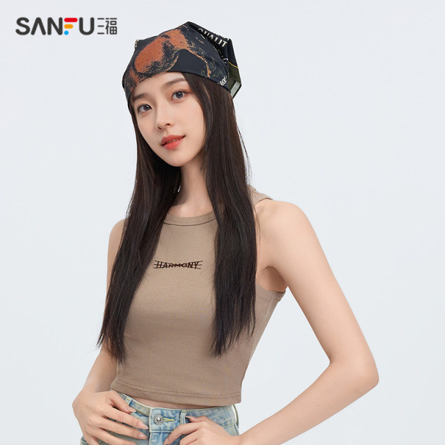 Sanfu vest 2025 summer embroidery design slim short I-line top women's clothing 495898
