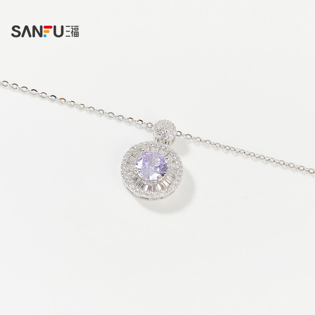 
Sanfu 925 silver purple sparkling short necklace single temperament fashion jewelry accessories chain 845460
