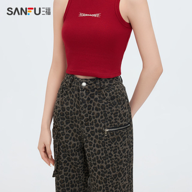 Sanfu vest 2025 summer embroidery design slim short I-line top women's clothing 495898
