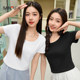Sanfu T-shirt for women 2025 new summer big round neck fashionable casual short sleeve versatile slim fit short top for women