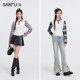 Sanfu Sweater 2025 new spring design fake two-piece slim plaid short top women's clothing 496697
