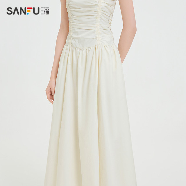 Sanfu Dress 2025 Summer Simple Wrinkled Waist Scattered Vest Skirt Long Skirt Women's Clothing 498356
