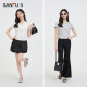 Sanfu short T-shirt 2025 summer simple temperament wrinkled lapel fitting women's clothing 498596
