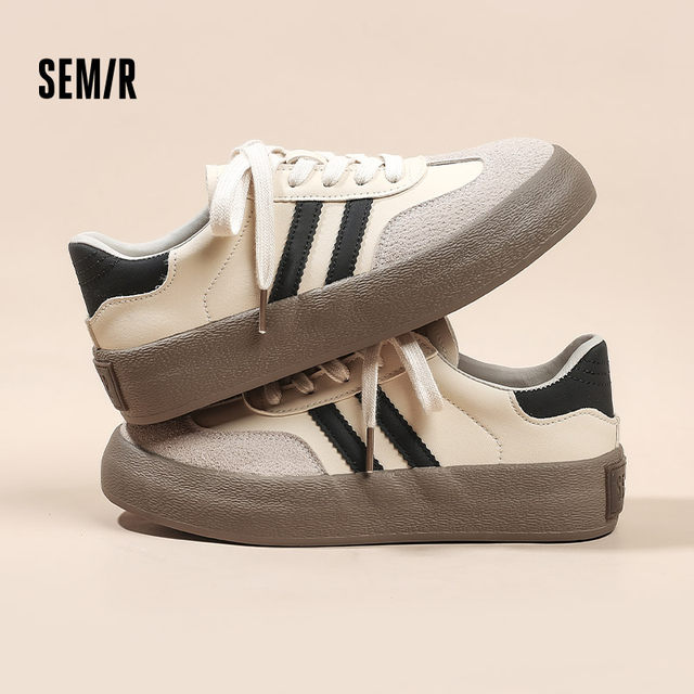 Semir moral training shoes for women 2025 autumn and winter new shoes for women thick-soled sports white shoes casual plus velvet sneakers for women