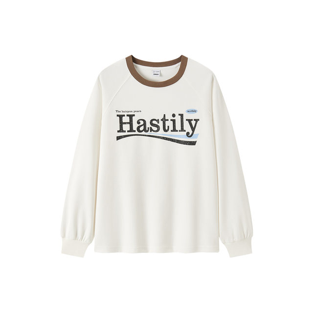 Semir long-sleeved T-shirt women's letter contrast round neck retro fashion spring loose raglan sleeve pullover personality trend